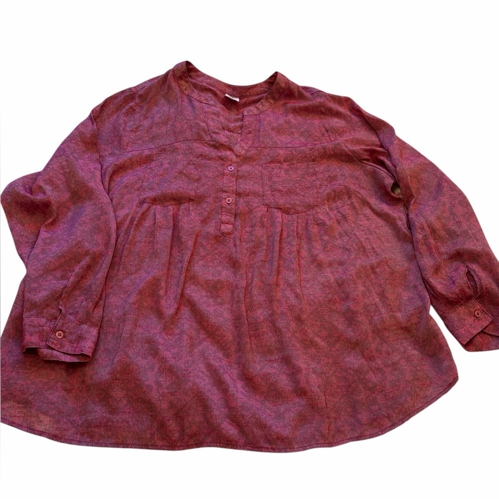 Boho Long Tab/Sleeves-V Neck-Front Button-2Front Pockets-Size 2X